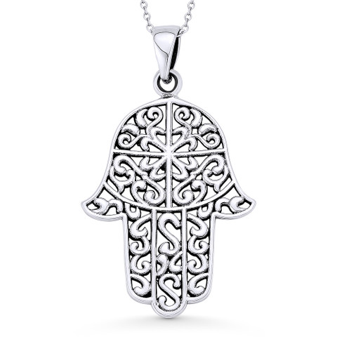 Collana Occhio Di Nazar In Argento 925 Con Cristallo E Mano Di Hamsa - Gioiello Portafortuna Uomo/Donna