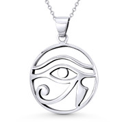 Eye of Horus Egyptian Luck Charm Pendant & Chain Necklace in Oxidized .925 Sterling Silver - EYESP102-SLO