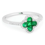 0.54ct Emerald & Diamond Pave Right-Hand Flower Ring in 14k White Gold