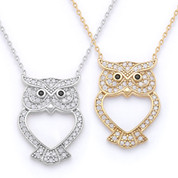 Owl Charm CZ Crystal Pendant & Chain Necklace in .925 Sterling Silver - SGN-FN037-SL