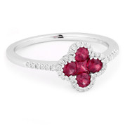 0.57ct Ruby & Diamond Pave Right-Hand Flower Ring in 14k White Gold