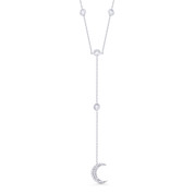 Crescent Moon Charm & Anchor Chain Cubic Zirconia Crystal Multi-Bezel Y-Necklace in .925 Sterling Silver - SGN-FN044-SL