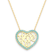 Heart Nano Crystal Charm & Love Monogram Pendant & Chain Necklace in .925 Sterling Silver - SGN-FN031-SL
