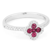 0.43ct Ruby & Diamond Pave Right-Hand Flower Ring in 14k White Gold
