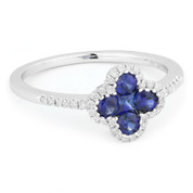 0.67ct Sapphire & Diamond Pave Right-Hand Flower Ring in 14k White Gold