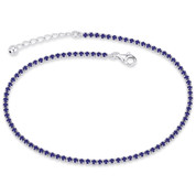 4.45ct tw 2.3mm Blue Cubic Zirconia Crystal Tennis Anklet in .925 Sterling Silver - TA001-2.3MM-1L-SapBCZ-SL