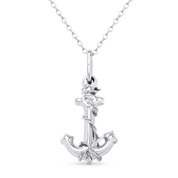 Nautical Anchor Charm & Chain Necklace in .925 Sterling Silver w/ Rhodium - SLP-FN003