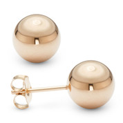 Polished Lightweight Hollow-Ball Bead Pushback Stud Earrings in .925 Sterling Silver w/ 14k Rose Gold - ES013-SLR