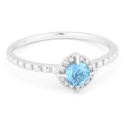 0.32ct Round Brilliant Cut Blue Topaz & Diamond Halo Promise Ring in 14k White Gold