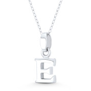 Initial Letter "E" 20x9mm (0.8x0.35in) Charm 3D Pendant in .925 Sterling Silver - ST-IP002-E-SLP