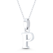 Initial Letter "P" 20x8x3mm (0.8in x 0.3in x 0.12in) Charm 3D Pendant in .925 Sterling Silver - ST-IP002-P-SLP