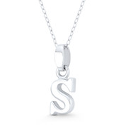 Initial Letter "S" 20x7x3mm (0.8in x 0.28in x 0.12in) Charm 3D Pendant in .925 Sterling Silver - ST-IP002-S-SLP