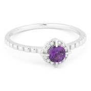 0.30ct Round Brilliant Cut Amethyst & Diamond Halo Promise Ring in 14k White Gold