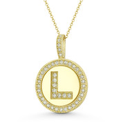 Initial Letter "L" Halo CZ Crystal Pave 14k Yellow Gold 19x13mm Necklace Pendant - BD-IP3-L-DiaCZ-14Y