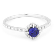 0.34ct Round Brililant Cut Lab-Created Blue Sapphire & Diamond Halo Promise Ring in 14k White Gold