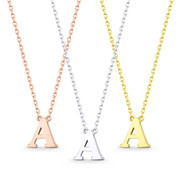 Small Initial Letter "A" Pendant & Chain Necklace in Solid 14k Rose, White, & Yellow Gold - BD-IN1-A-14