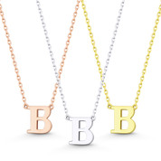 Small Initial Letter "B" Pendant & Chain Necklace in Solid 14k Rose, White, & Yellow Gold - BD-IN1-B-14