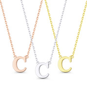 Small Initial Letter "C" Pendant & Chain Necklace in Solid 14k Rose, White, & Yellow Gold - BD-IN1-C-14