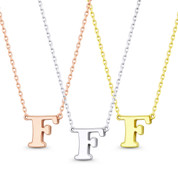Small Initial Letter "F" Pendant & Chain Necklace in Solid 14k Rose, White, & Yellow Gold - BD-IN1-F-14