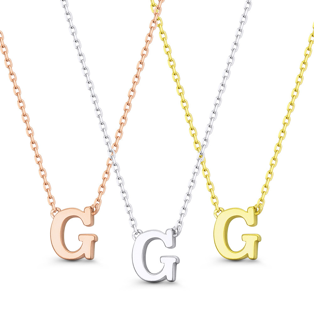 Yellow Gold 14k Solid White Small Initial Necklace