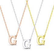 Small Initial Letter "G" Pendant & Chain Necklace in Solid 14k Rose, White, & Yellow Gold - BD-IN1-G-14