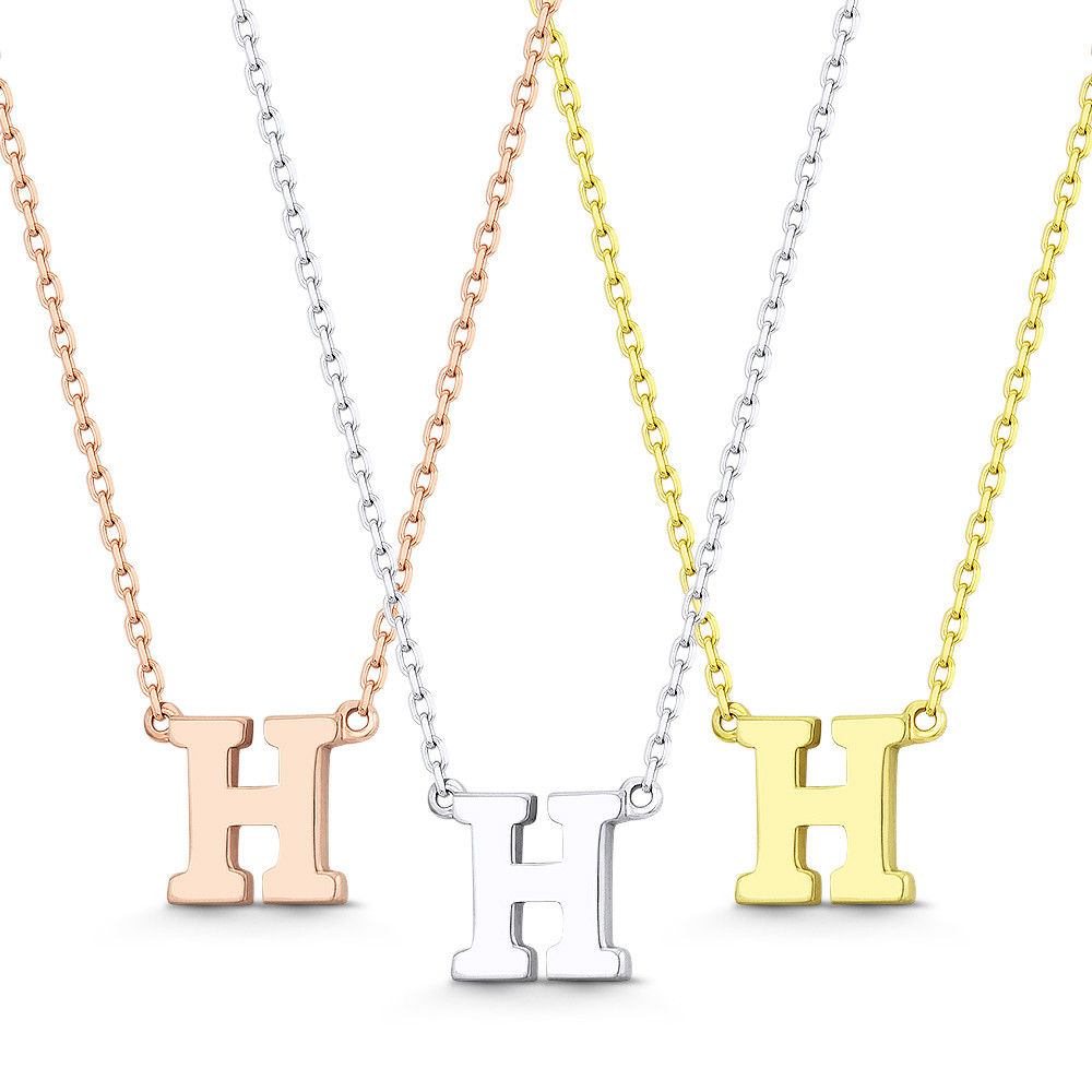 Initial Letter "H" 14k Rose White Yellow Gold Pendant & Chain Necklace