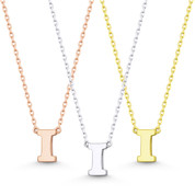 Small Initial Letter "I" Pendant & Chain Necklace in Solid 14k Rose, White, & Yellow Gold - BD-IN1-I-14