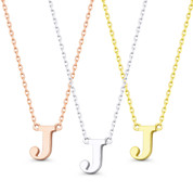 Small Initial Letter "J" Pendant & Chain Necklace in Solid 14k Rose, White, & Yellow Gold - BD-IN1-J-14