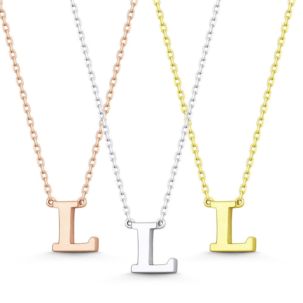 Yellow Gold 14k Solid White Small Initial Necklace