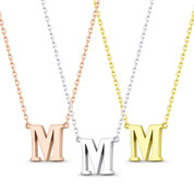 Small Initial Letter "M" Pendant & Chain Necklace in Solid 14k Rose, White, & Yellow Gold - BD-IN1-M-14