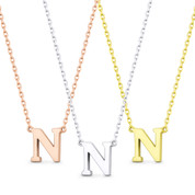 Small Initial Letter "N" Pendant & Chain Necklace in Solid 14k Rose, White, & Yellow Gold - BD-IN1-N-14