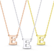 Small Initial Letter "E" Pendant & Chain Necklace in Solid 14k Rose, White, & Yellow Gold - BD-IN1-E-14