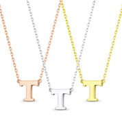 Small Initial Letter "T" Pendant & Chain Necklace in Solid 14k Rose, White, & Yellow Gold - BD-IN1-T-14