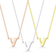 Small Initial Letter "V" Pendant & Chain Necklace in Solid 14k Rose, White, & Yellow Gold - BD-IN1-V-14