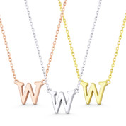 Small Initial Letter "W" Pendant & Chain Necklace in Solid 14k Rose, White, & Yellow Gold - BD-IN1-W-14