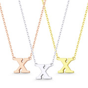 Small Initial Letter "X" Pendant & Chain Necklace in Solid 14k Rose, White, & Yellow Gold - BD-IN1-X-14