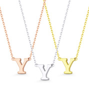 Small Initial Letter "Y" Pendant & Chain Necklace in Solid 14k Rose, White, & Yellow Gold - BD-IN1-Y-14