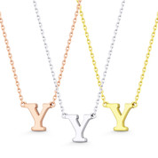 Small Initial Letter "Y" Pendant & Chain Necklace in Solid 14k Rose, White, & Yellow Gold - BD-IN1-Y-14