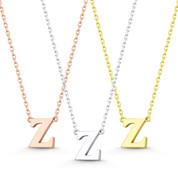 Small Initial Letter "Z" Pendant & Chain Necklace in Solid 14k Rose, White, & Yellow Gold - BD-IN1-Z-14