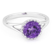 1.31ct Round Brilliant Cut Amethyst & Diamond Halo Promise Ring in 14k White Gold