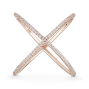 Ladies' Right-Hand Criss-Cross X-Ring w/ CZ Crystals in .925 Sterling Silver w/ 14k Rose Gold - GN-FR013-DiaCZ-SLR