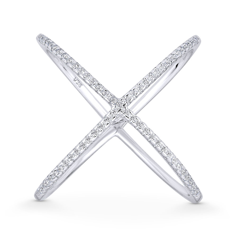 Criss-Cross CZ Crystal Right-Hand X-Ring .925 Sterling Silver w ...