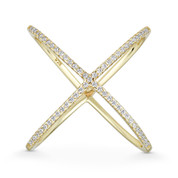 Ladies' Right-Hand Criss-Cross X-Ring w/ CZ Crystals in .925 Sterling Silver w/ 14k Yellow Gold - GN-FR013-DiaCZ-SLY