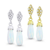Fiery-White Synthetic Opal Dangling Earrings w/ Screwbacks in 14k White or Yellow Gold - BD-DE008-OP_White1-14