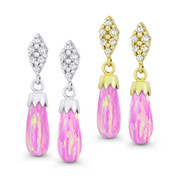 Angel-Skin Pink Synthetic Opal Dangling Earrings w/ Screwbacks in 14k White or Yellow Gold - BD-DE008-OP_Pink1-14