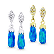 Fiery Pacific-Blue Synthetic Opal Dangling Earrings w/ Screwbacks in 14k White or Yellow Gold - BD-DE008-OP_Blue2-14