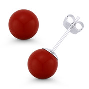 3mm-10mm Red Coral Ball Studs 14k 14kt White Gold Pushback-Clasp Stud Earrings - ES018-CR_Red-PB-14W