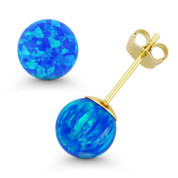 Fiery Pacific Blue Synthetic Opal Ball Pushback Stud Earrings in 14k Yellow Gold  - ES018-OP_Blue2-PB-14Y