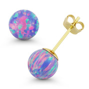Fiery Lavender Synthetic Opal Round 14k Yellow Gold Pushback Ball Stud Earrings - ES018-OP_Lavender-PB-14Y