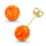 Fiery Orange & Red Synthetic Opal Ball Pushback Stud Earrings in 14k Yellow Gold - ES018-OP_Orange1-PB-14Y